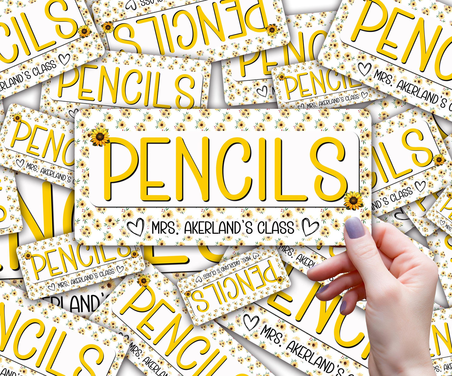 Custom Pencil Dispenser Vinyl Decal Personalized with a name, Waterproof Decal, Sunflower Theme, Teacher Appreciation Approx. 3.5x7.5 inches
