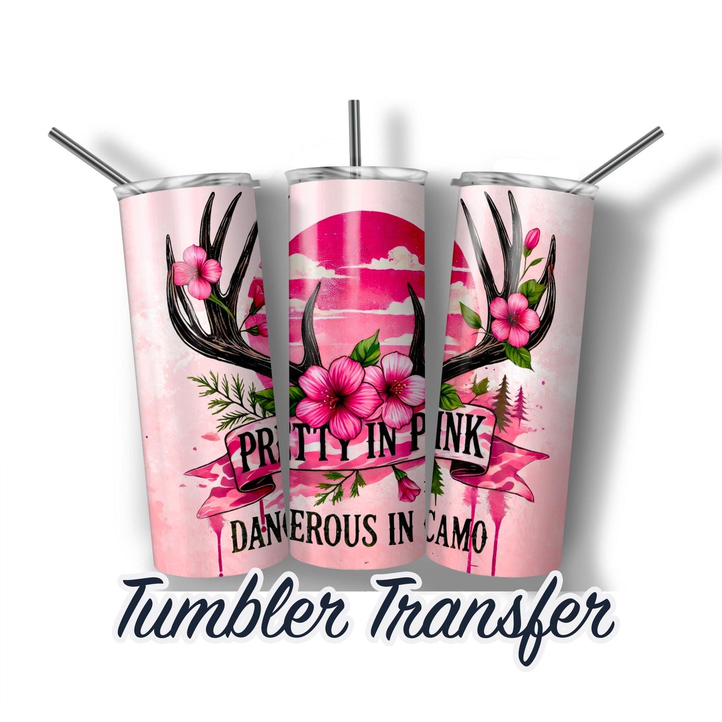 Pink Deer Hunting  Sublimation Print 20 oz Skinny Tumbler - 30oz Skinny Tumbler - Ready To press - Heat Transfers - Camo Flag Hunt