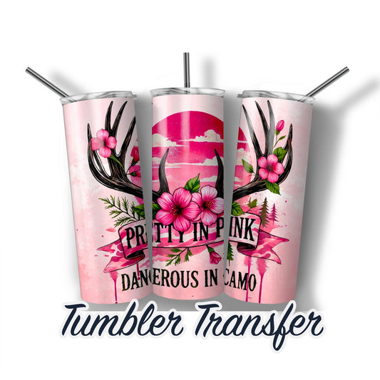 Pink Deer Hunting  Sublimation Print 20 oz Skinny Tumbler - 30oz Skinny Tumbler - Ready To press - Heat Transfers - Camo Flag Hunt