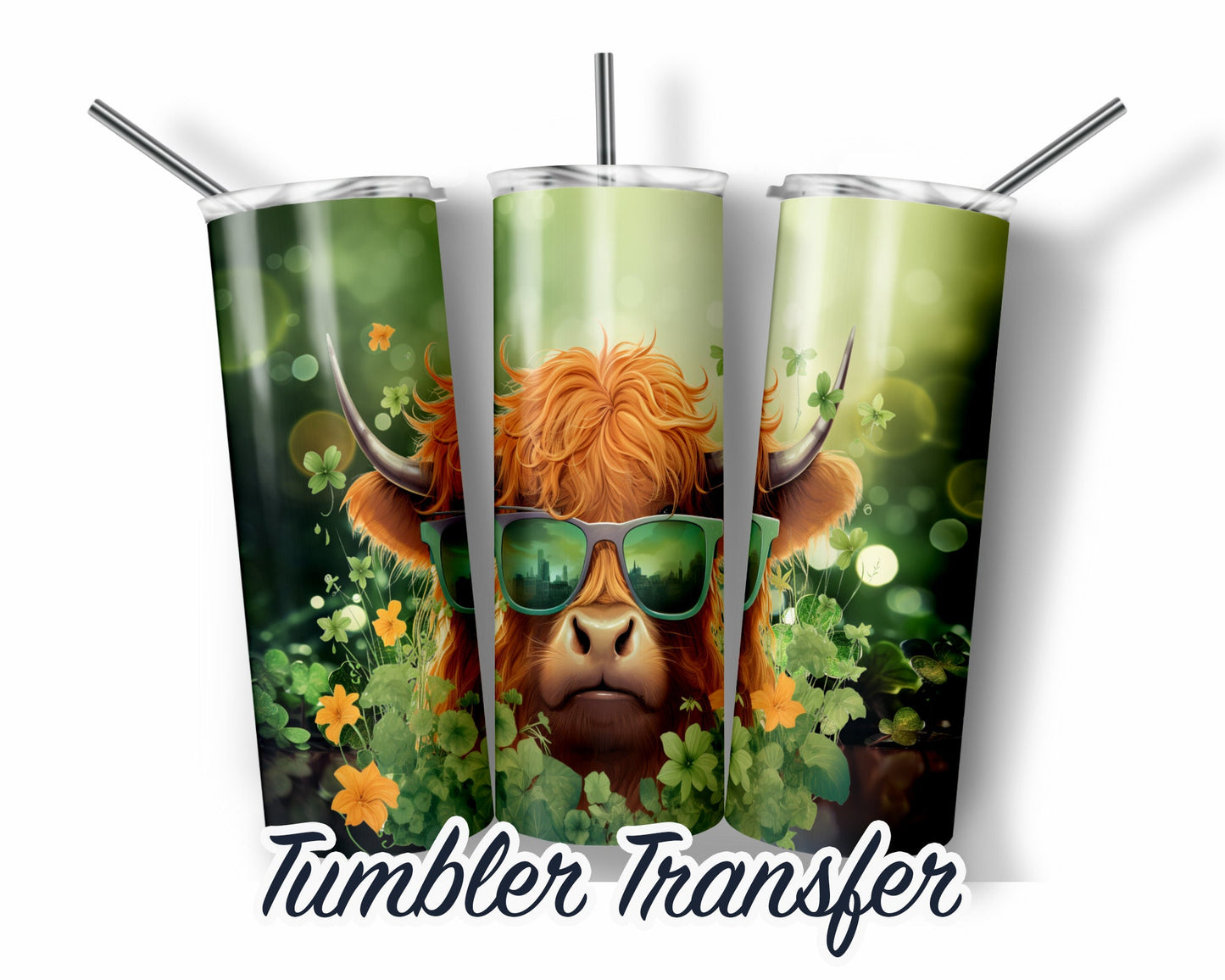 St. Patrick's Day Cow Sublimation Transfer Print For 20 oz - 30 oz Skinny Tumbler - Ready To press - Heat Transfers