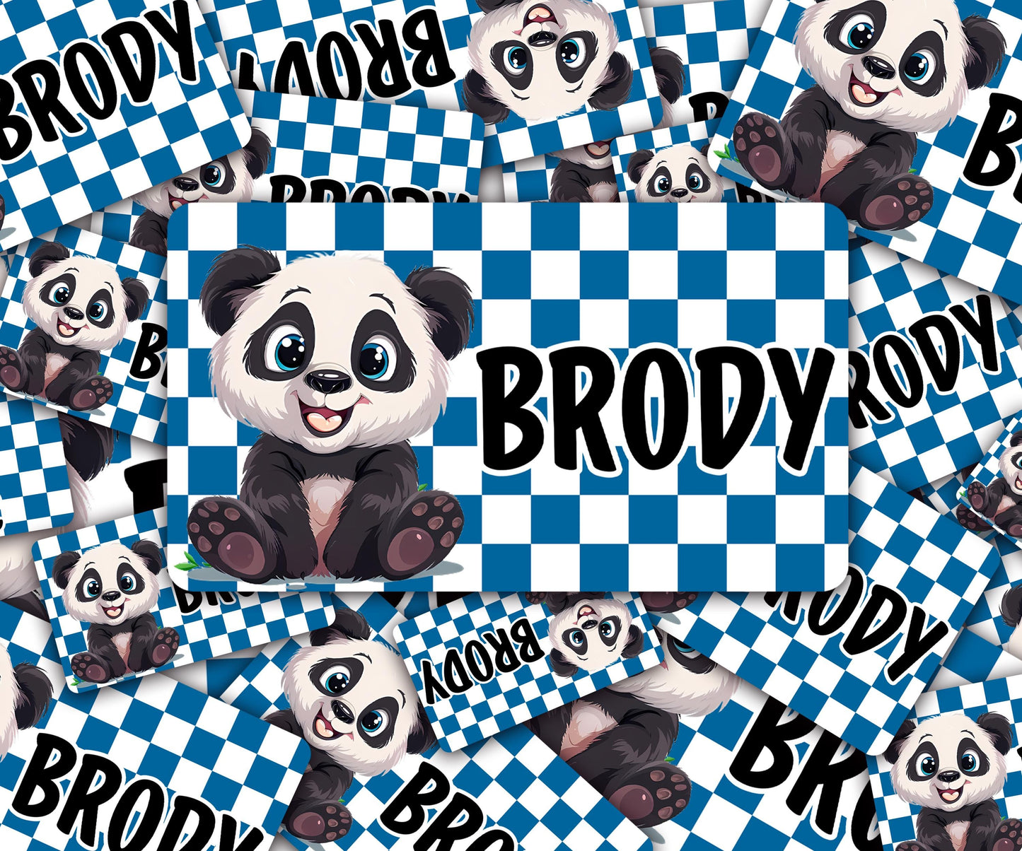 Custom Decal for Pencil Box Personalized with Name, 3.9 tall x 6.8 wide, Waterproof Decals for Student, Classroom Sticker, Baby Panda Theme