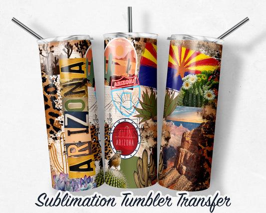 ARIZONA  Sublimation Transfer Print For 20 oz Tumbler - 30 oz Skinny Tumbler - RTP - Heat Transfers