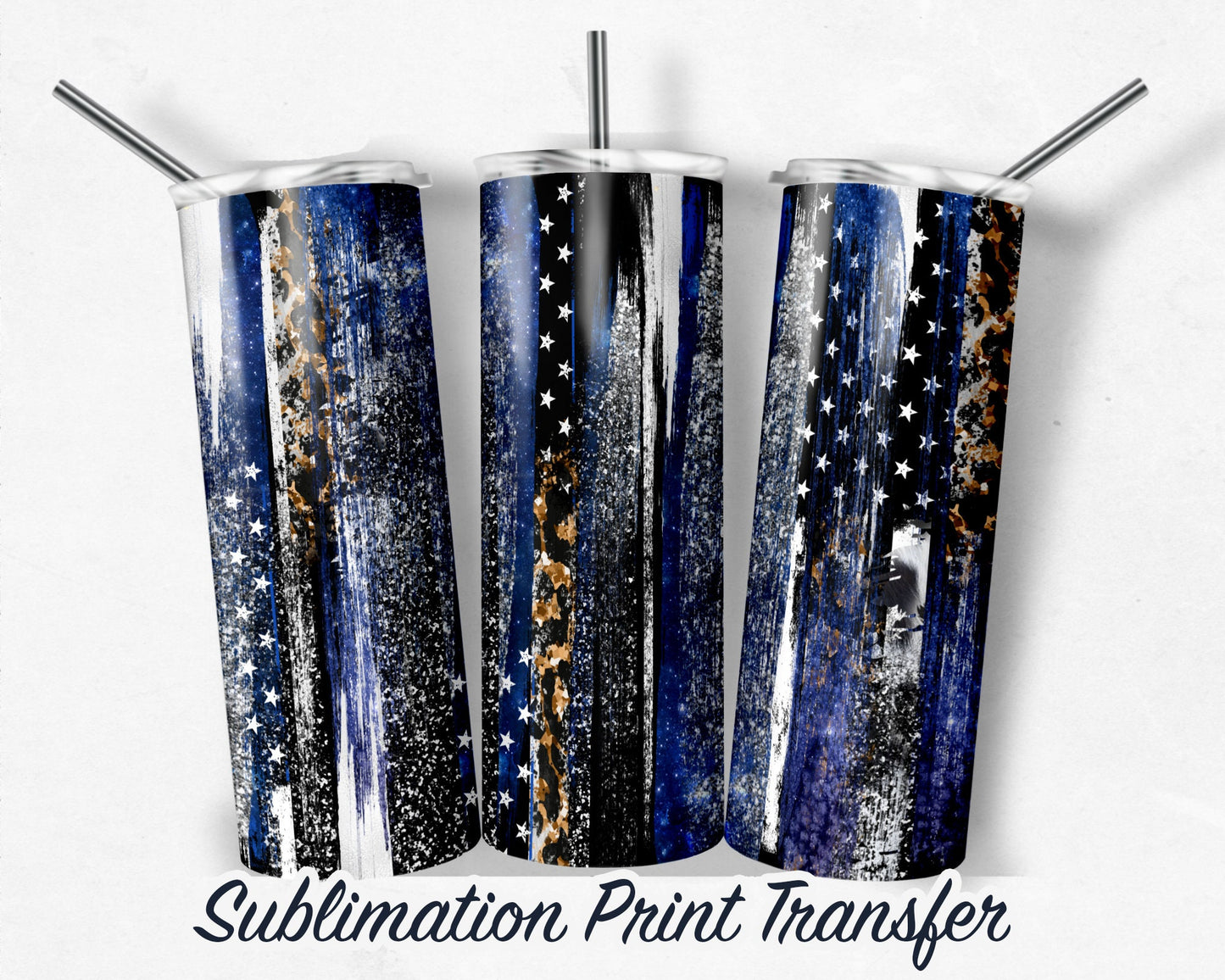 Blue Stars Paint Stroke Sublimation Transfer Print For 20 oz Tumblers - 30 oz Tumblers - Ready To press - Heat Transfers SHIPS NEXT DAY