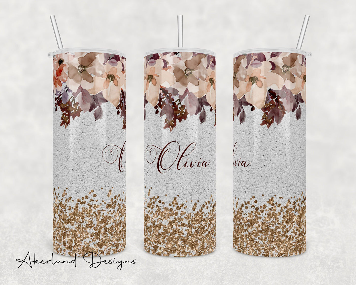 Neutral Flower Wedding Sublimation Transfer Print For 20 oz Tumblers - 30 oz Tumblers - Ready To press - Heat Transfers