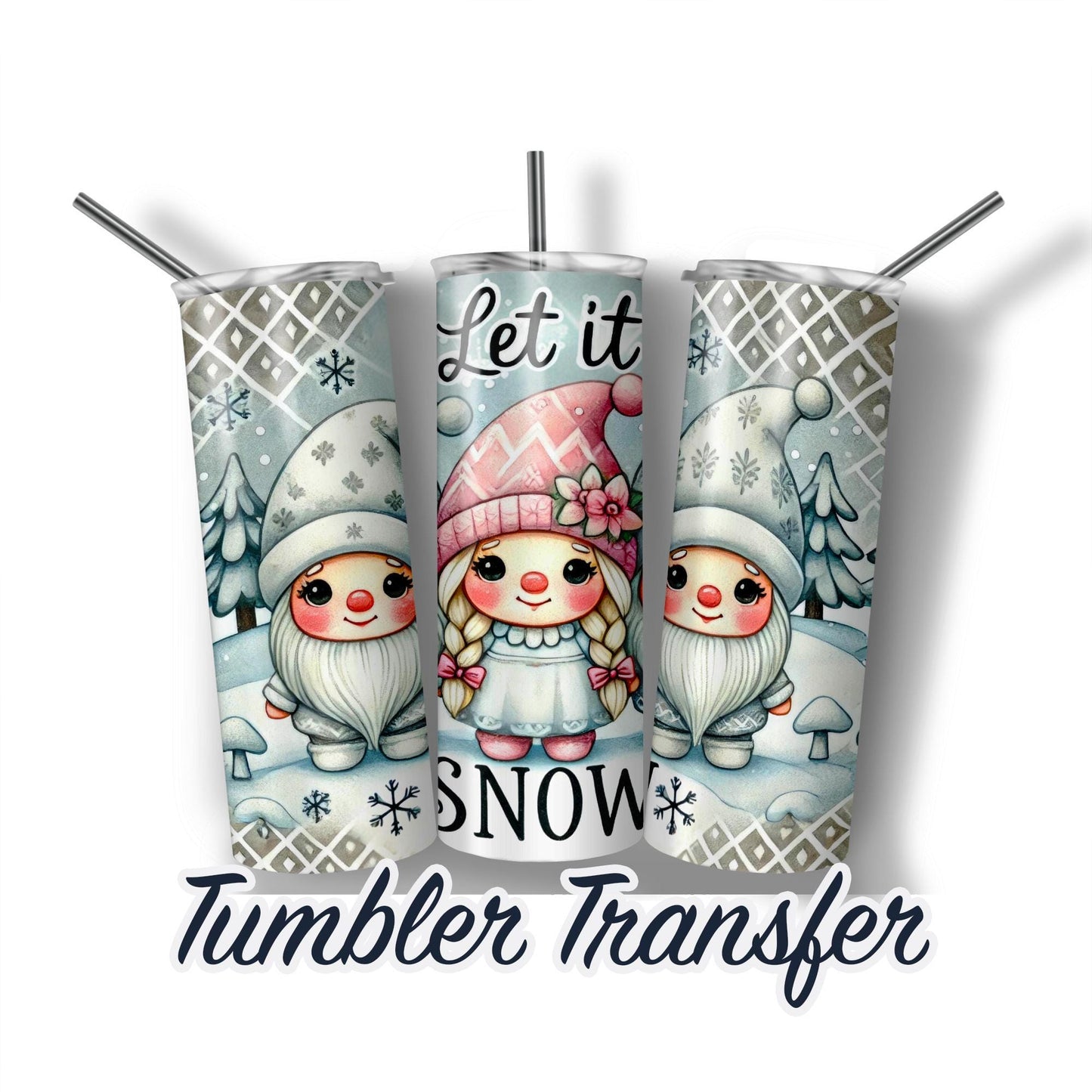 Winter Snow Gnomes Sublimation Transfer Print For 20 oz - 30 oz Tumbler - Ready To press - Heat Transfers Ships Next Day