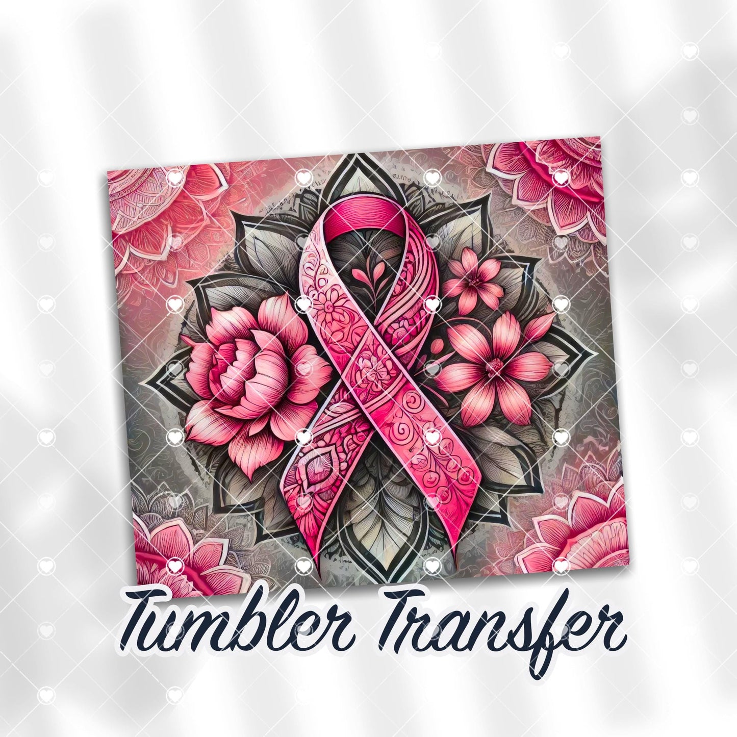 Breast Cancer Pink Ribbon Ready to Press Sublimation Transfer Print 20 oz - 30 oz Tumblers  Ships Next Day