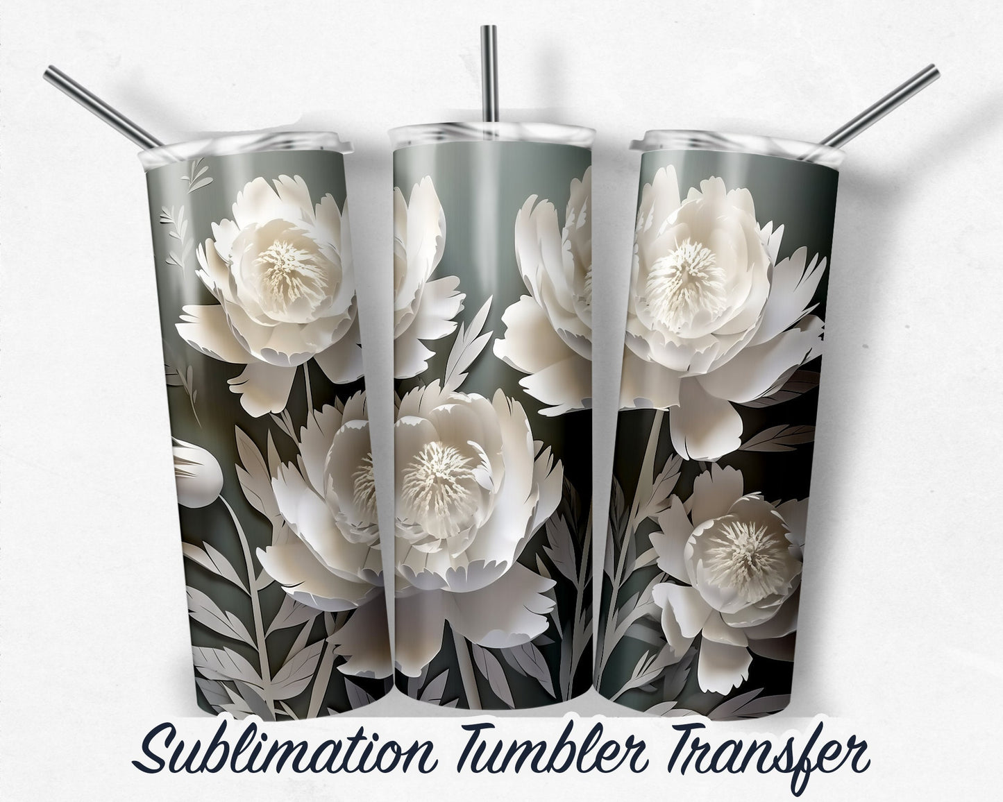 3D Flower Sublimation Transfer Print For 20 oz - 30 oz Skinny Tumbler - Ready To press - Heat Transfers SHIPS NEXT DAY