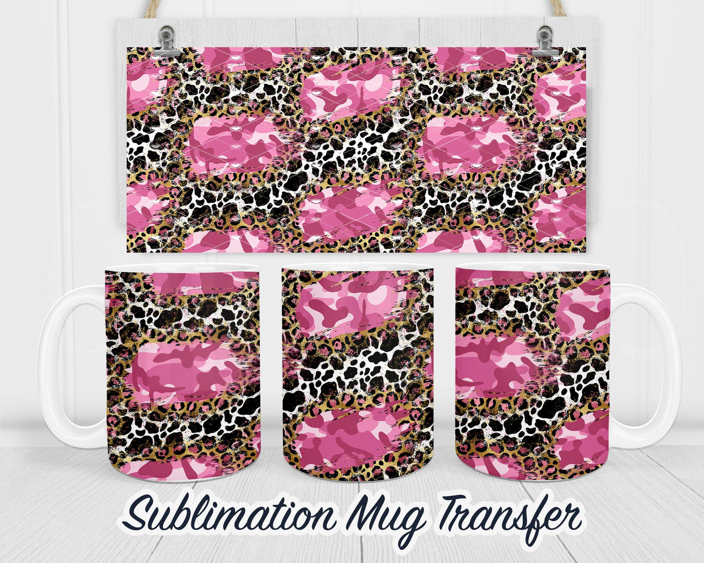 Cow Hide and Camo - Sublimation Transfer Print For 11 oz - 15 oz Mugs - Ready To press - Heat Transfer