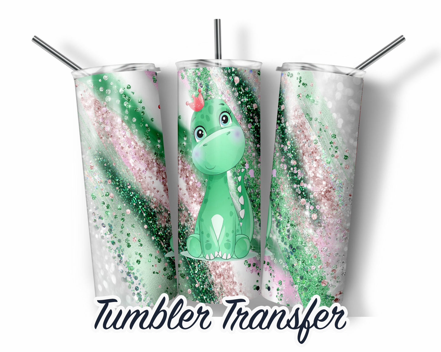 Green Dinosaur  Sublimation Transfer Print For 20 oz Tumblers - 30 oz Tumblers - Ready To press - Heat Transfers