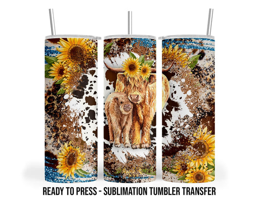 Cow Momma and Baby Sublimation Transfer Print For 20 oz Tumbler - 30 oz Skinny Tumbler - Ready To press Heat Transfers SHIPS NEXT DAY