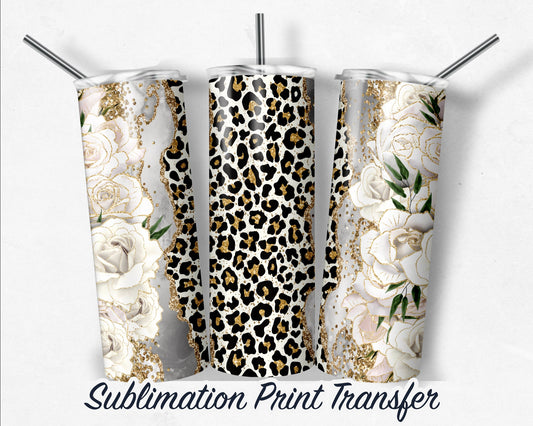 Leopard Floral  Sublimation Transfer Print For 20 oz Tumbler - 30 oz Skinny Tumbler - RTP - Heat Transfers