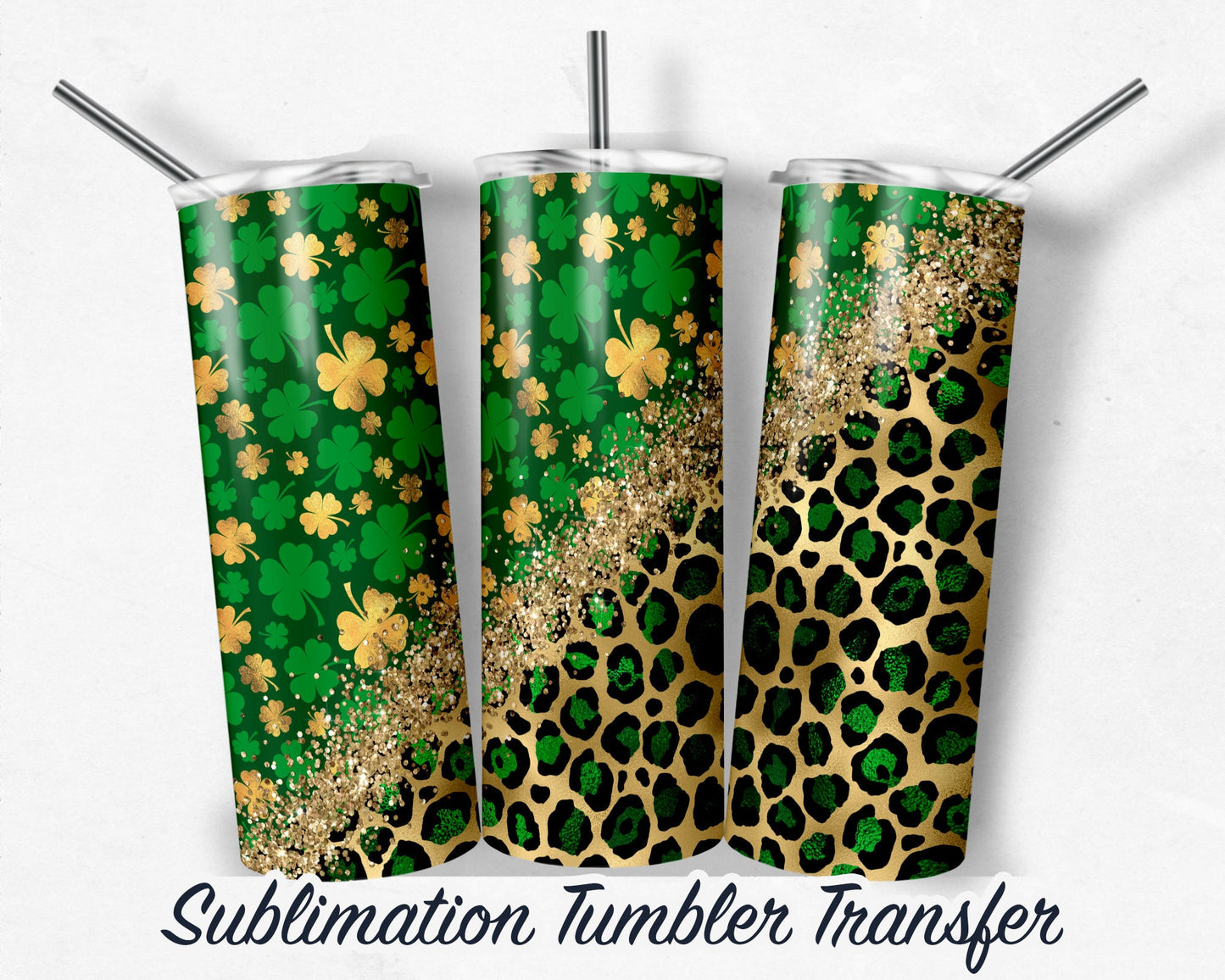 Leopard St. Patrick's Day  Sublimation Transfer Print For 20 oz - 30 oz Skinny Tumbler - Ready To press - Heat Transfers