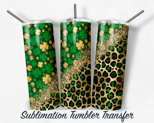 Leopard St. Patrick's Day  Sublimation Transfer Print For 20 oz - 30 oz Skinny Tumbler - Ready To press - Heat Transfers
