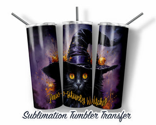 Black Cat Halloween - Sublimation Transfer Print For 20 oz Tumbler - 30 oz Skinny Tumbler - Ready To press - Heat Transfers