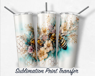 Bee's and Flowers Sublimation Transfer Print For 20 oz Tumbler - 30 oz Skinny Tumbler - Ready To Press Heat Transfers SHIPS NEXT DAY