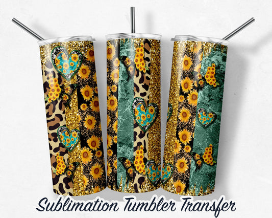 Sunflower Southern Heart  Sublimation Transfer Print For 20 oz Tumbler - 30 oz Tumbler - Ready To press - Heat Transfers