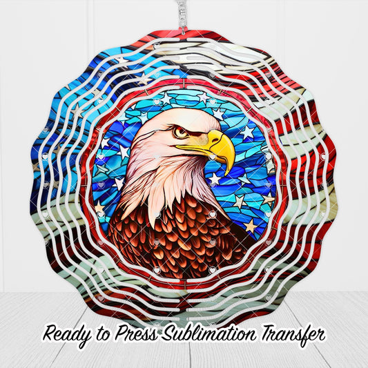 Patriotic Eagle Stained Glass Effect Wind Spinner Sublimation Ready To press Heat Transfer SHIPS NEXT DAY