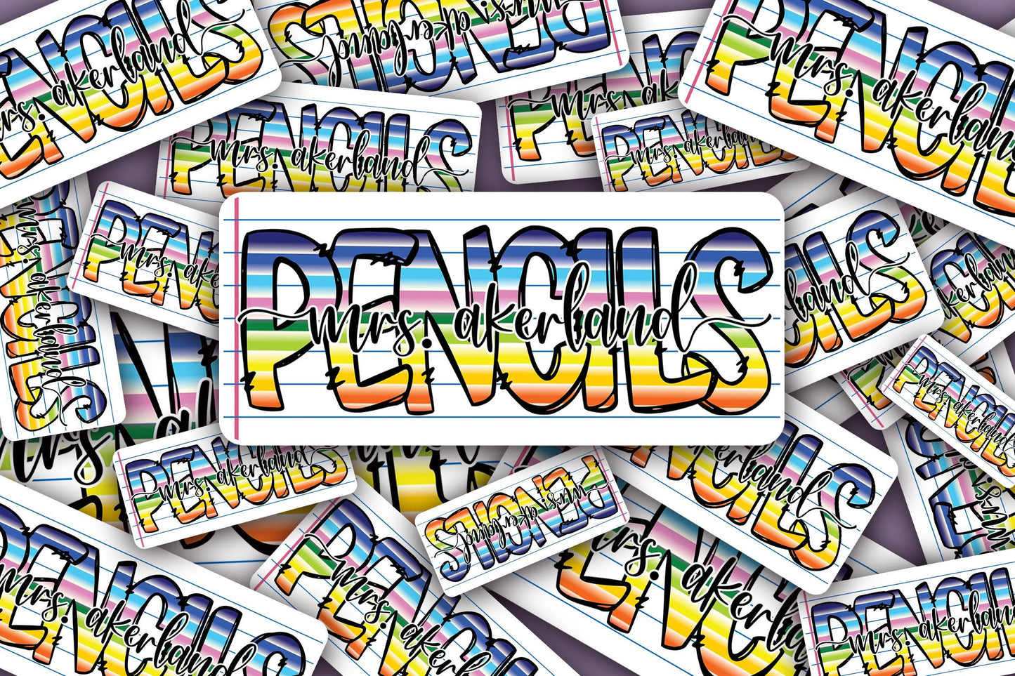 Custom Pencil Dispenser Vinyl Decal Personalized with a name, Waterproof Decal, Rainbow Theme, Teacher Appreciation Approx. 3.5x7.5 inches