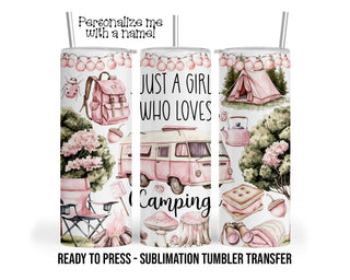 Pink Camping Sublimation Tumbler Transfer Print For 20 oz Tumbler - 30 oz Tumbler - Ready to Press - Heat Transfers SHIPS NEXT DAY