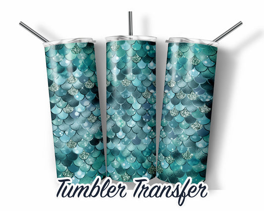 Green Mermaid  Sublimation Transfer Print For 20 oz Tumblers - 30 oz Tumblers - Ready To press - Heat Transfers