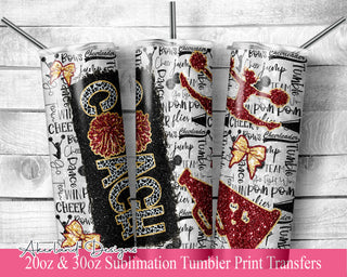 Burgundy Cheer COACH Sublimation Transfer Print For 20 oz Tumbler-30 oz Skinny Tumbler - Ready To press - Heat Transfers