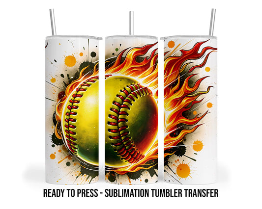 Softball Sublimation Transfer Print For 20 oz Tumbler - 30 oz Tumbler - Ready to press Heat Transfers SHIPS NEXT DAY