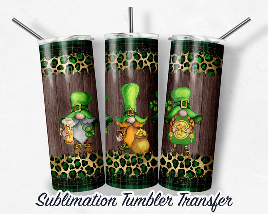 St. Patrick's Day Leopard Gnomes  Sublimation Transfer Print For 20 - 30 oz Tumblers - Ready to Press - Heat Transfers
