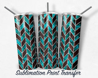 Turquoise Tangram Sublimation Transfer Print 20 oz Skinny Tumbler - 30oz Skinny Tumbler - Ready To press - Heat Transfers SHIPS NEXT DAY