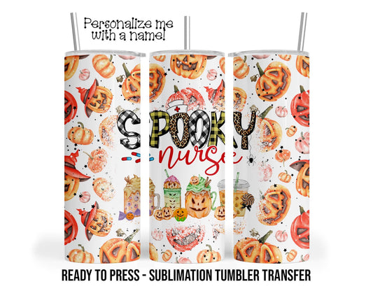 Spooky Nurse, Halloween, Pumpkin, RN, RMA, CNA Sublimation Tumbler Transfer Print 20oz Tumbler, Ready To press Heat Transfer Ships Next Day
