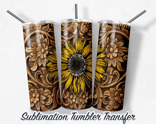 Leather Sunflower  Sublimation Transfer Print For 20 oz Tumbler - 30 oz Tumbler - Ready To press - Heat Transfers SHIPS NEXT DAY