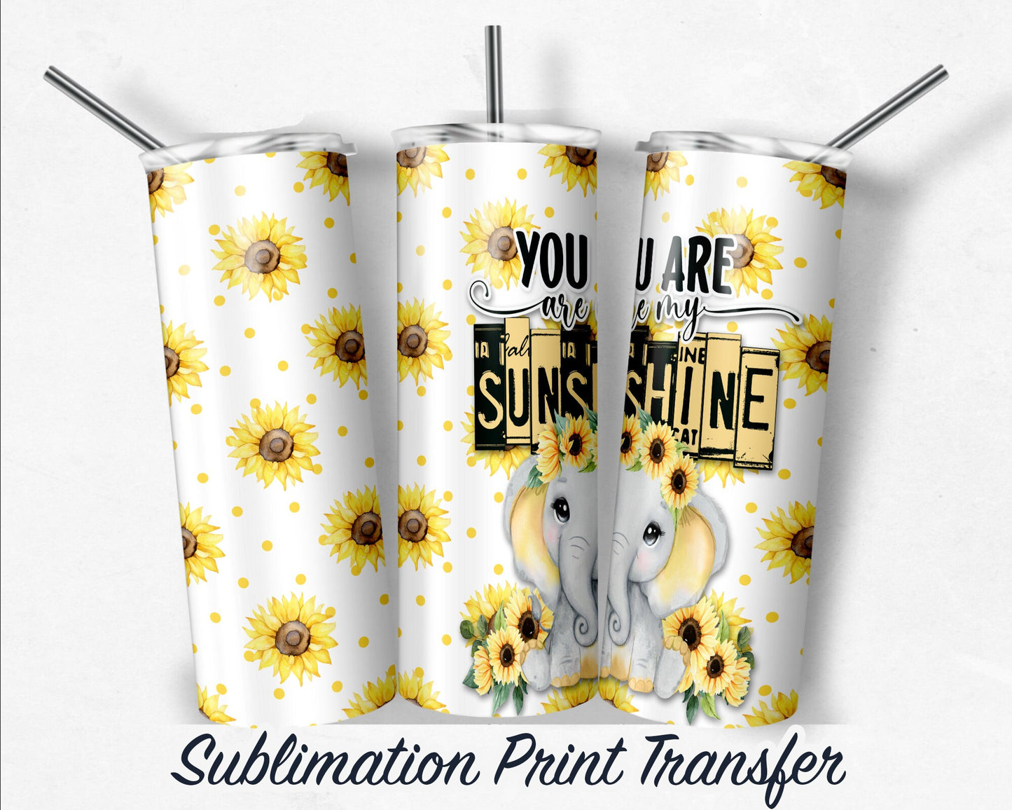 Elephant Sunflower Sublimation Transfer Print For 20 oz Tumblers - 30 oz Tumblers - Ready To press - Heat Transfers