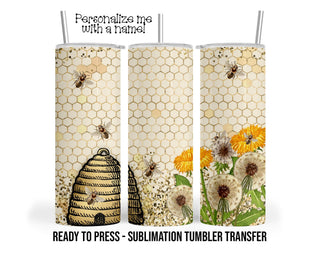 Dandelion and Bee Sublimation Tumbler Transfer Print For 20 oz Tumblers - 30 oz Tumblers - Ready To press - Heat Transfers SHIPS NEXT DAY