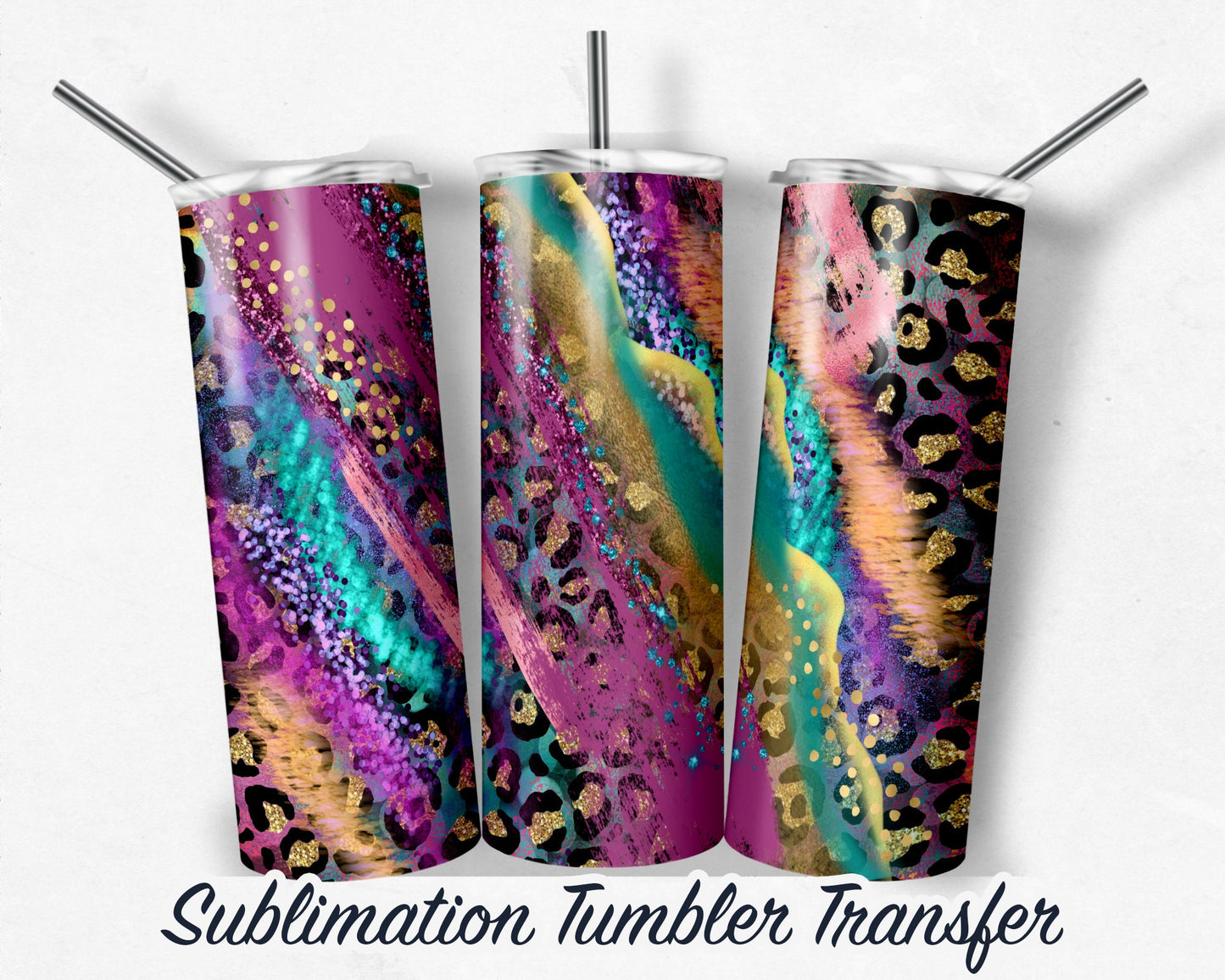 Multi Color Leopard Sublimation Transfer Print For 20 oz Tumblers - 30 oz Tumblers - Ready To press - Heat Transfers SHIPS NEXT DAY