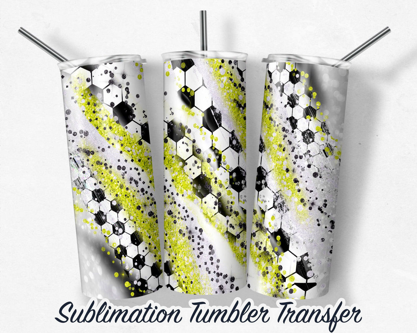 Yellow Soccer  Sublimation Transfer Print For 20 oz Tumblers - 30 oz Tumblers - Ready To press - Heat Transfers