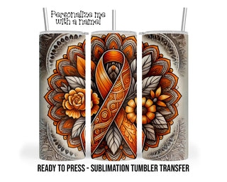 ADHD Awareness Orange Ribbon Ready to Press Sublimation Transfer Print 20 oz - 30 oz Tumblers