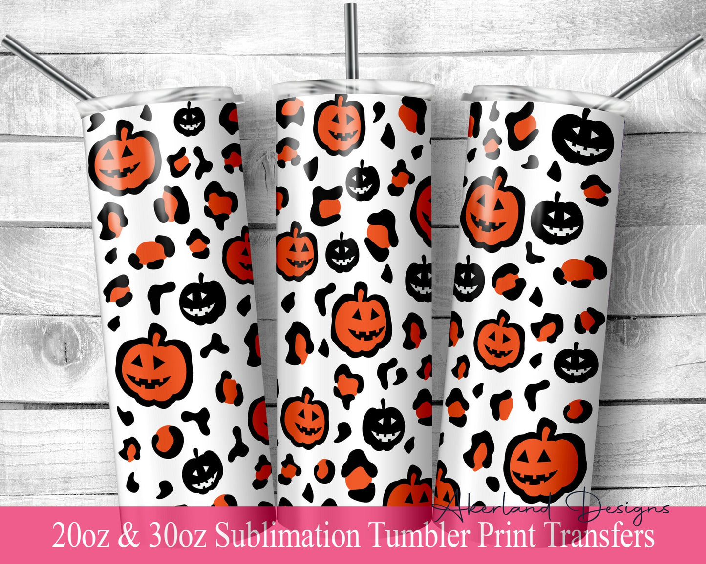 Halloween Pumpkin  Sublimation Transfer Print For 20 oz Tumbler - 30 oz Skinny Tumbler - Ready To press - Heat Transfers