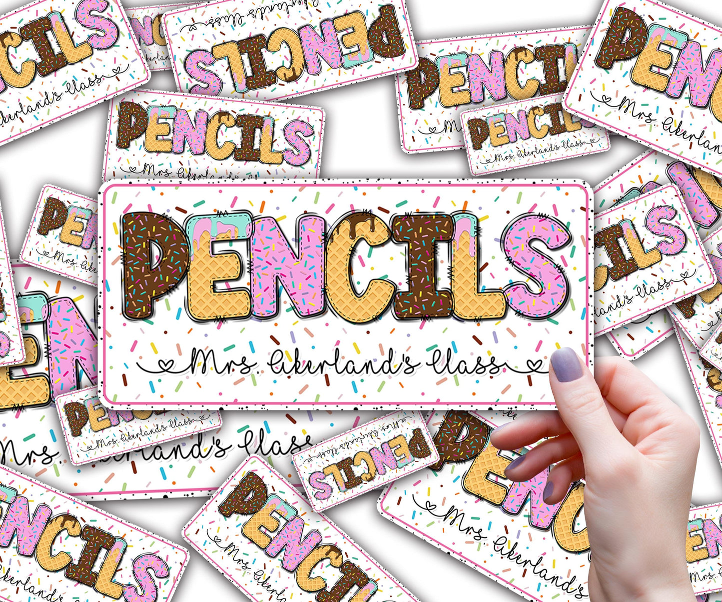 Custom Pencil Dispenser Waterproof Vinyl Decal OR Magnetic Decal Personalized with a name, Ice Cream Theme, Teacher Appreciation
