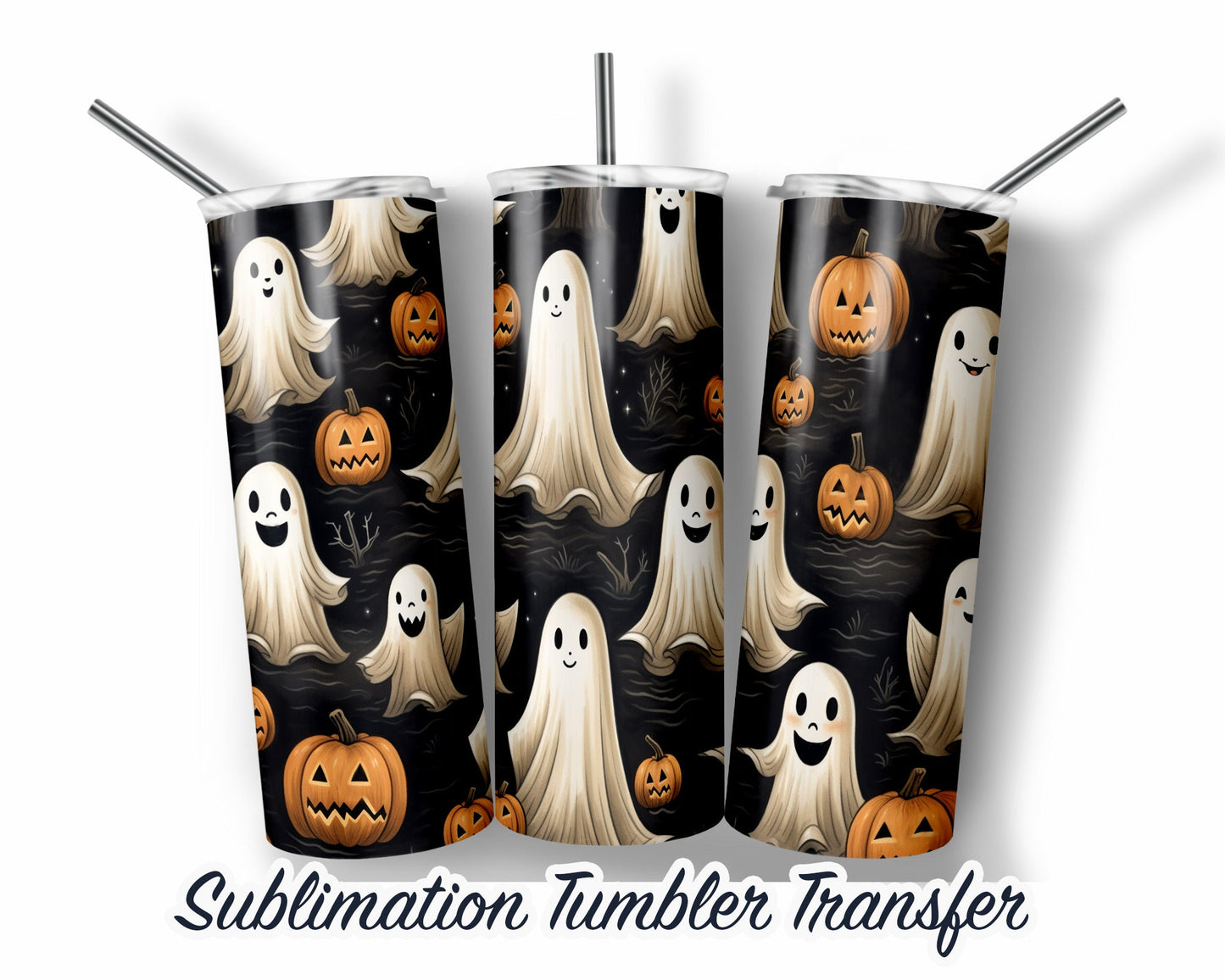 Spooky Ghosts Halloween Sublimation Transfer Print For 20 oz Tumblers - 30 oz Tumblers - Ready To press - Heat Transfers