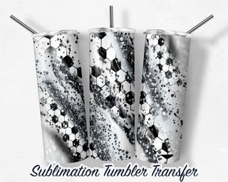 Black and Silver Soccer Sublimation Transfer Print For 20 oz Tumblers - 30 oz Tumblers - Ready To press - Heat Transfers SHIPS NEXT DAY
