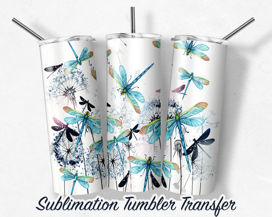 Dragonfly Sublimation Transfer Print For 20 oz Tumbler - 30 oz Skinny Tumbler - Ready to Press Heat Transfers SHIPS NEXT DAY