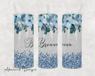 Blue Flower Wedding Sublimation Transfer Print For 20 oz Tumblers - 30 oz Tumblers - Ready To press - Heat Transfers
