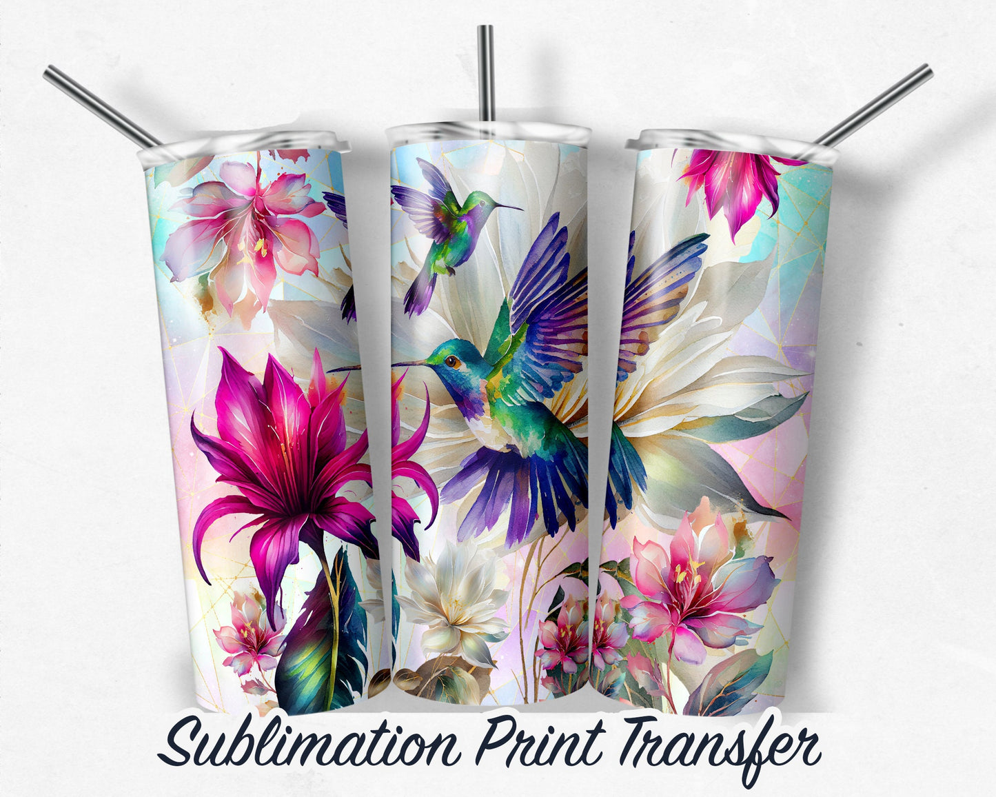 Hummingbirds - Sublimation Transfer Print For 20 oz Tumbler - 30 oz Skinny Tumbler - Ready to Press - Heat Transfers SHIPS NEXT DAY