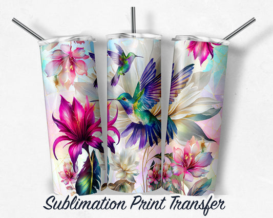 Hummingbirds -  Sublimation Transfer Print For 20 oz Tumbler - 30 oz Skinny Tumbler - Ready to Press - Heat Transfers SHIPS NEXT DAY