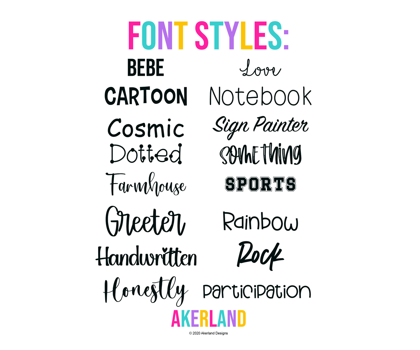 the font styles for the font styles book