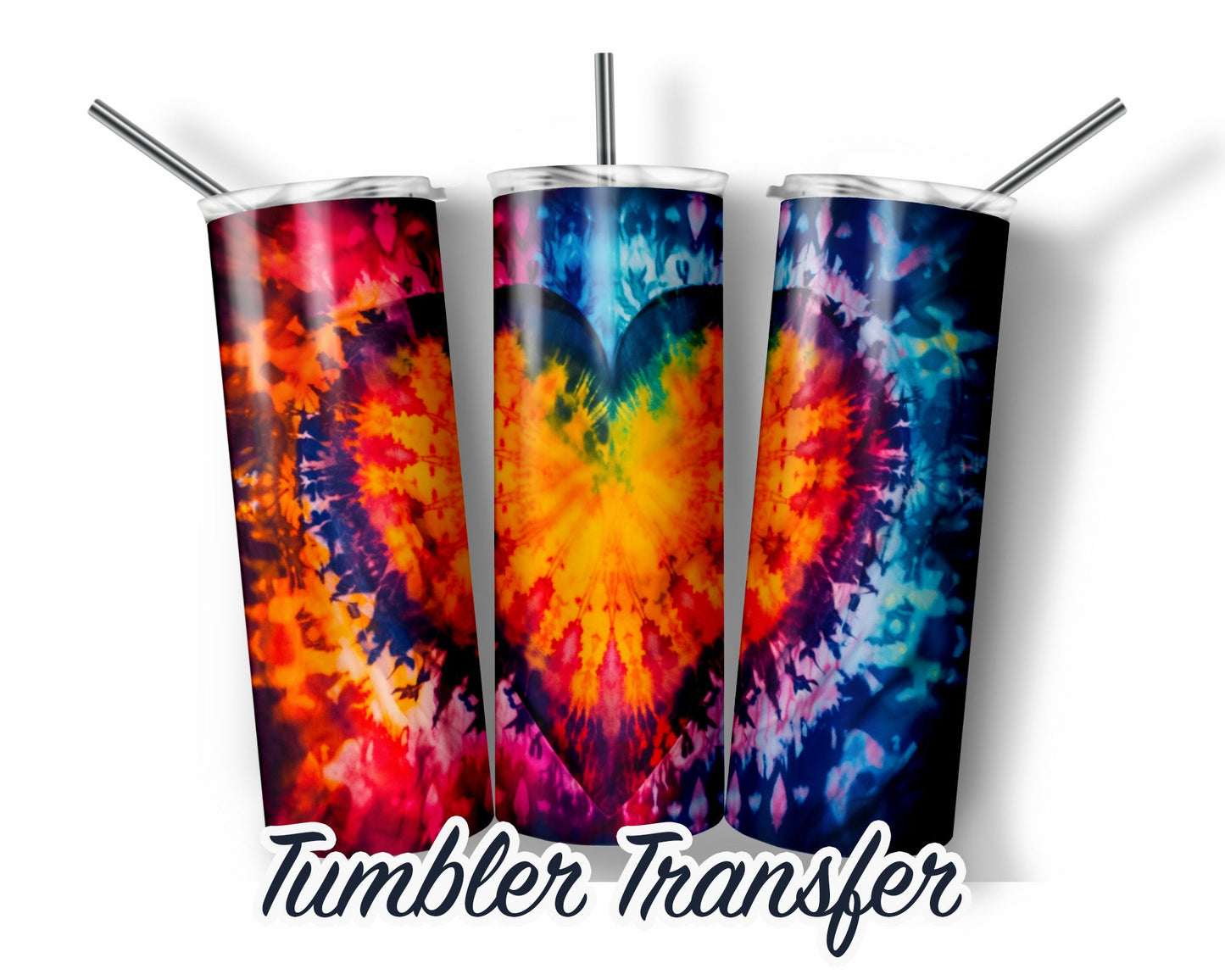 Tie Dye Heart Sublimation Transfer Print For 20 oz Tumbler - 30 oz Skinny Tumbler - Ready to press - Heat Transfers SHIPS NEXT DAY