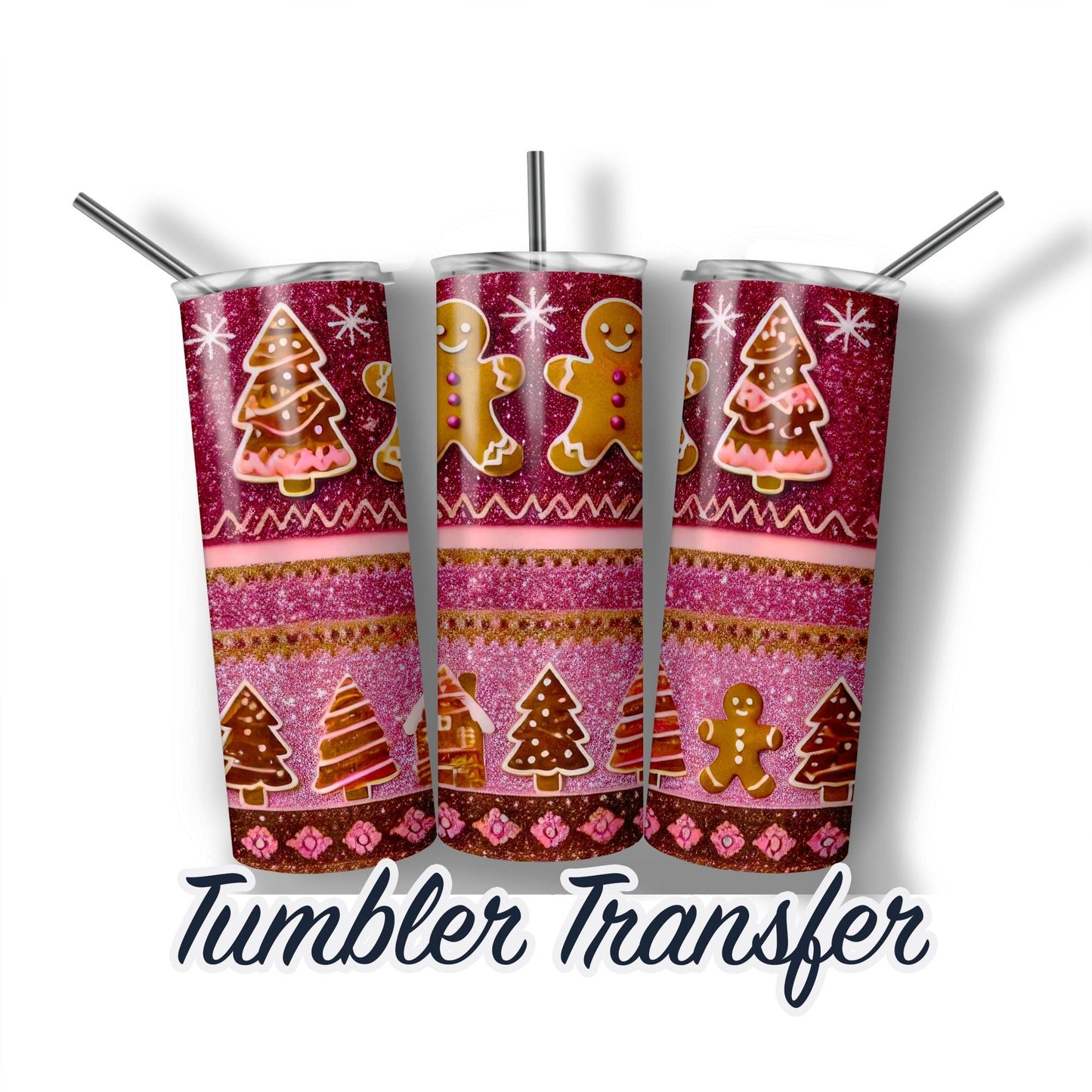 Christmas Gingerbread Sublimation Transfer Print For 20 oz - 30 oz Tumbler - Ready To press Heat Transfers - Ships Next Day