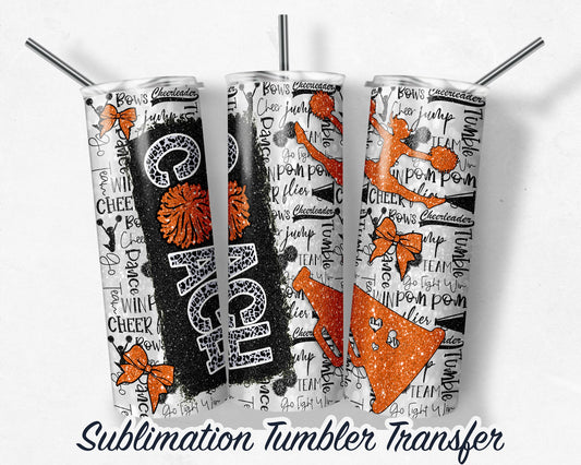 Orange Cheer Coach Sublimation Transfer Print For 20 oz 30 oz Skinny Tumbler Ready To press Heat Transfers SHIPS NEXT DAY