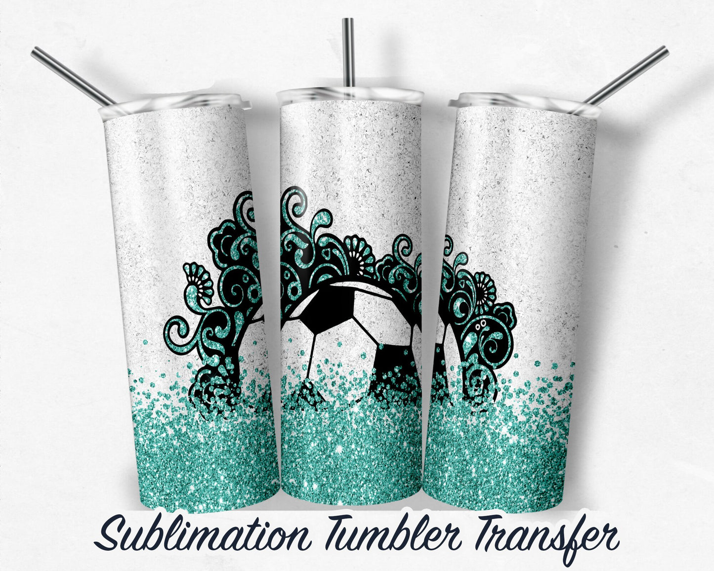 Teal Soccer Sublimation Transfer Print For 20 oz Tumblers - 30 oz Tumblers - Ready To press - Heat Transfers