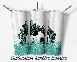 Teal Soccer Sublimation Transfer Print For 20 oz Tumblers - 30 oz Tumblers - Ready To press - Heat Transfers