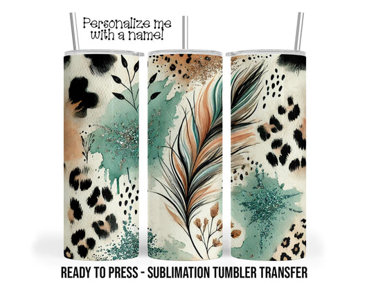 Feather, Leopard Print Sublimation Tumbler Transfer Print For 20 oz Tumbler - 30 oz Tumbler Ready To press Heat Transfers SHIPS NEXT DAY